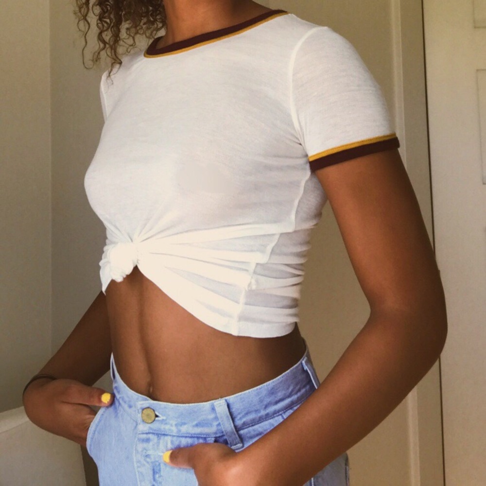 Maroon and gold ringer tee